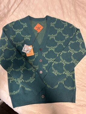 MCM Forest Green Patterned V-Neck Cardigan